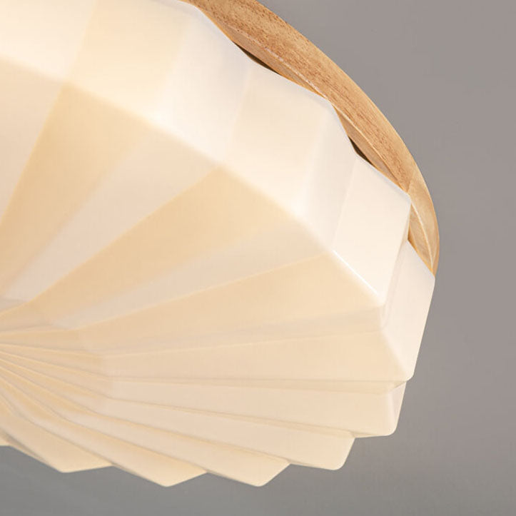 Japanese Minimalist Round Wood Acrylic LED Flush Mount Light
