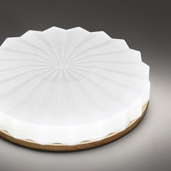 Japanese Minimalist Round Wood Acrylic LED Flush Mount Light