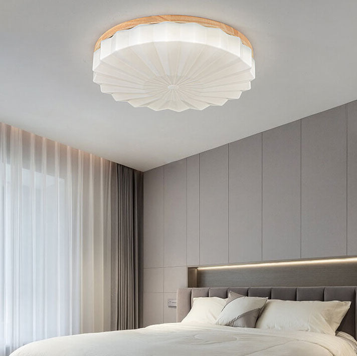 Japanese Minimalist Round Wood Acrylic LED Flush Mount Light