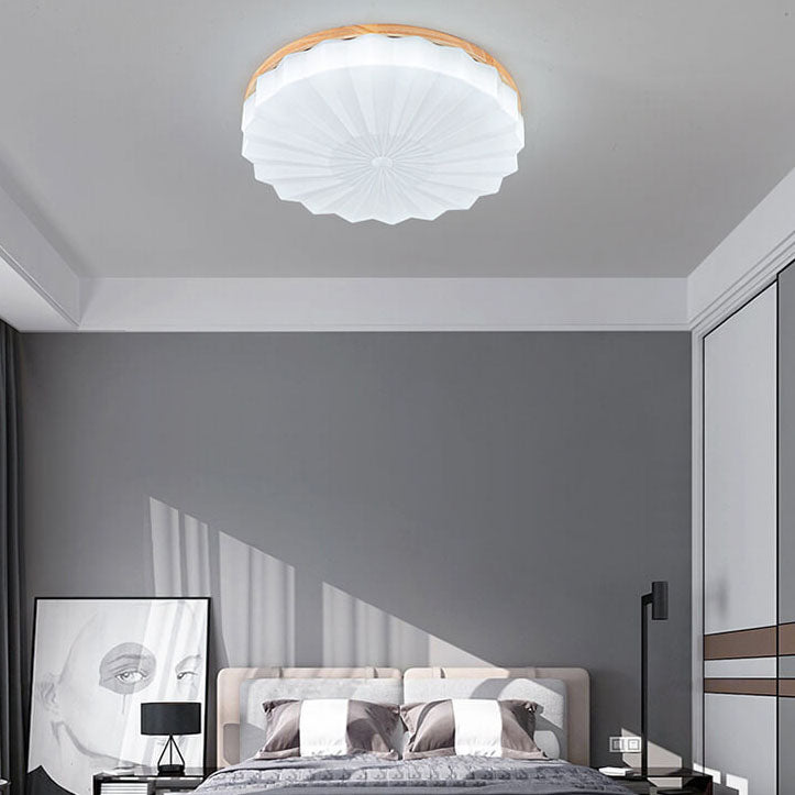 Japanese Minimalist Round Wood Acrylic LED Flush Mount Light