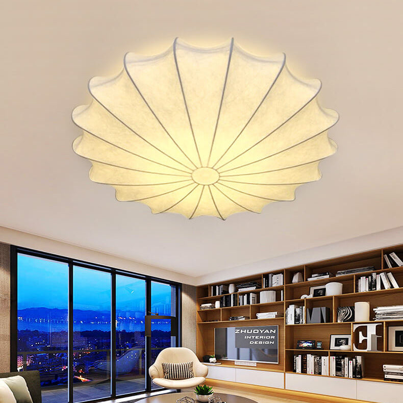 Nordic Minimalist Flush Mount Light - White Beige Faux Silk, 1/3/5-Light Options