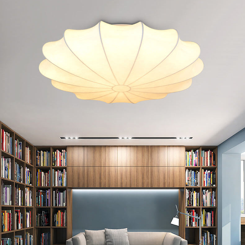 Nordic Minimalist Flush Mount Light - White Beige Faux Silk, 1/3/5-Light Options