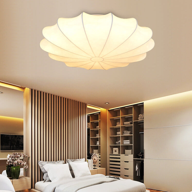 Nordic Minimalist Flush Mount Light - White Beige Faux Silk, 1/3/5-Light Options