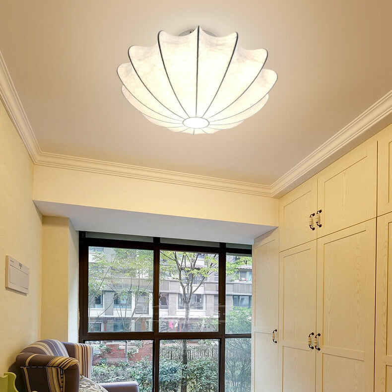 Nordic Minimalist Flush Mount Light - White Beige Faux Silk, 1/3/5-Light Options