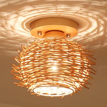 Modern Minimalist Bamboo Weaving Ceiling Lamp - Flush Mount Light Fixture