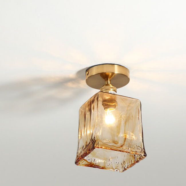 Modern Japanese Amber Glass Flush Mount Light - Multi-Style 1-Light Ceiling Fixture for Home Decor