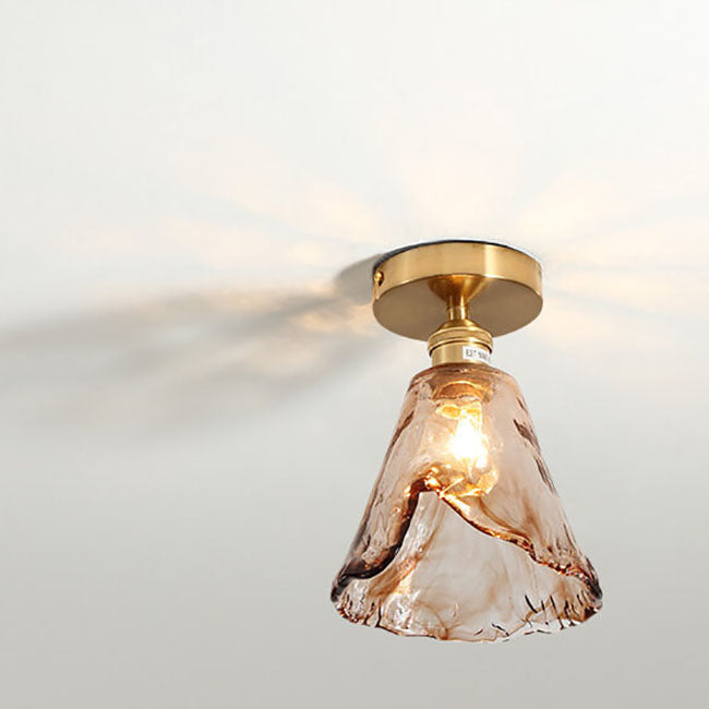 Modern Japanese Amber Glass Flush Mount Light - Multi-Style 1-Light Ceiling Fixture for Home Decor