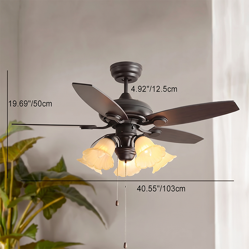 Traditional French Iron Fan Flower Glass Shade Ceiling Light Fixture - 3/5 Light Options for Living Room  

Ideal for enhancing your living space, this elegant ceiling fan light features a beautiful traditional French design with flower glass shades. Perf
