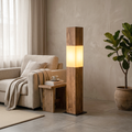 Vintage Solid Wood Iron LED Floor Lamp - Distressed Fabric Pillar Design for Living Room