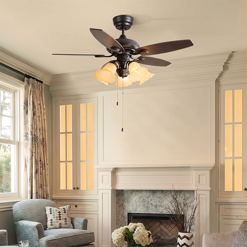 Traditional French Iron Fan Flower Glass Shade Ceiling Light Fixture - 3/5 Light Options for Living Room  

Ideal for enhancing your living space, this elegant ceiling fan light features a beautiful traditional French design with flower glass shades. Perf