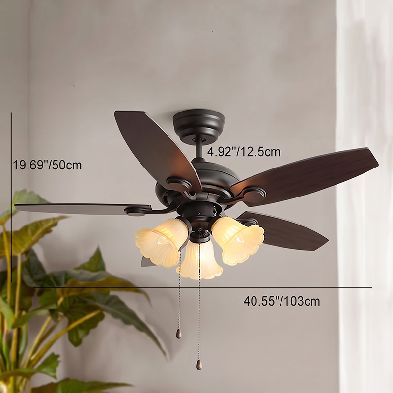 Traditional French Iron Fan Flower Glass Shade Ceiling Light Fixture - 3/5 Light Options for Living Room  

Ideal for enhancing your living space, this elegant ceiling fan light features a beautiful traditional French design with flower glass shades. Perf