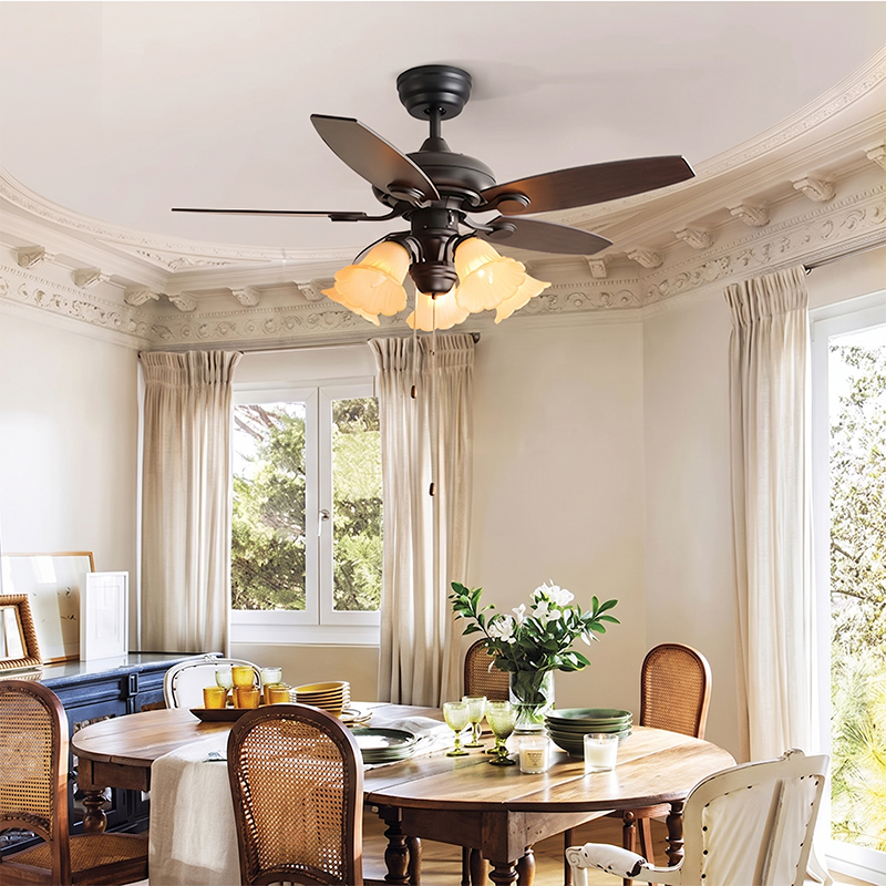 Traditional French Iron Fan Flower Glass Shade Ceiling Light Fixture - 3/5 Light Options for Living Room  

Ideal for enhancing your living space, this elegant ceiling fan light features a beautiful traditional French design with flower glass shades. Perf