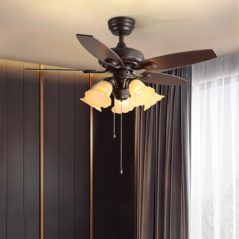 Traditional French Iron Fan Flower Glass Shade Ceiling Light Fixture - 3/5 Light Options for Living Room  

Ideal for enhancing your living space, this elegant ceiling fan light features a beautiful traditional French design with flower glass shades. Perf