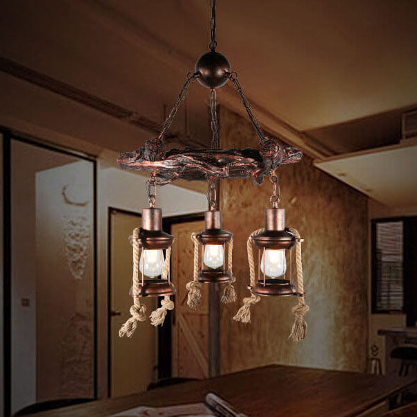 Vintage Nautical Metal Lantern Chandelier - 3/7-Light Design for Coastal Decor