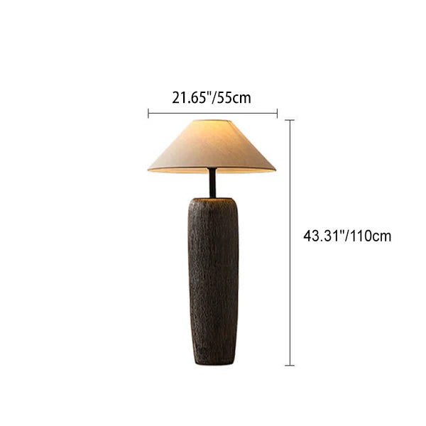Japanese Wabi-Sabi Ceramic Column Base Floor Lamp - 1-Light Fabric Shade