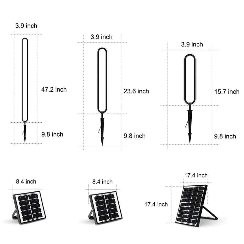 Sleek Black Oval LED Solar Ring Lights - Modern Outdoor Minimalist Design