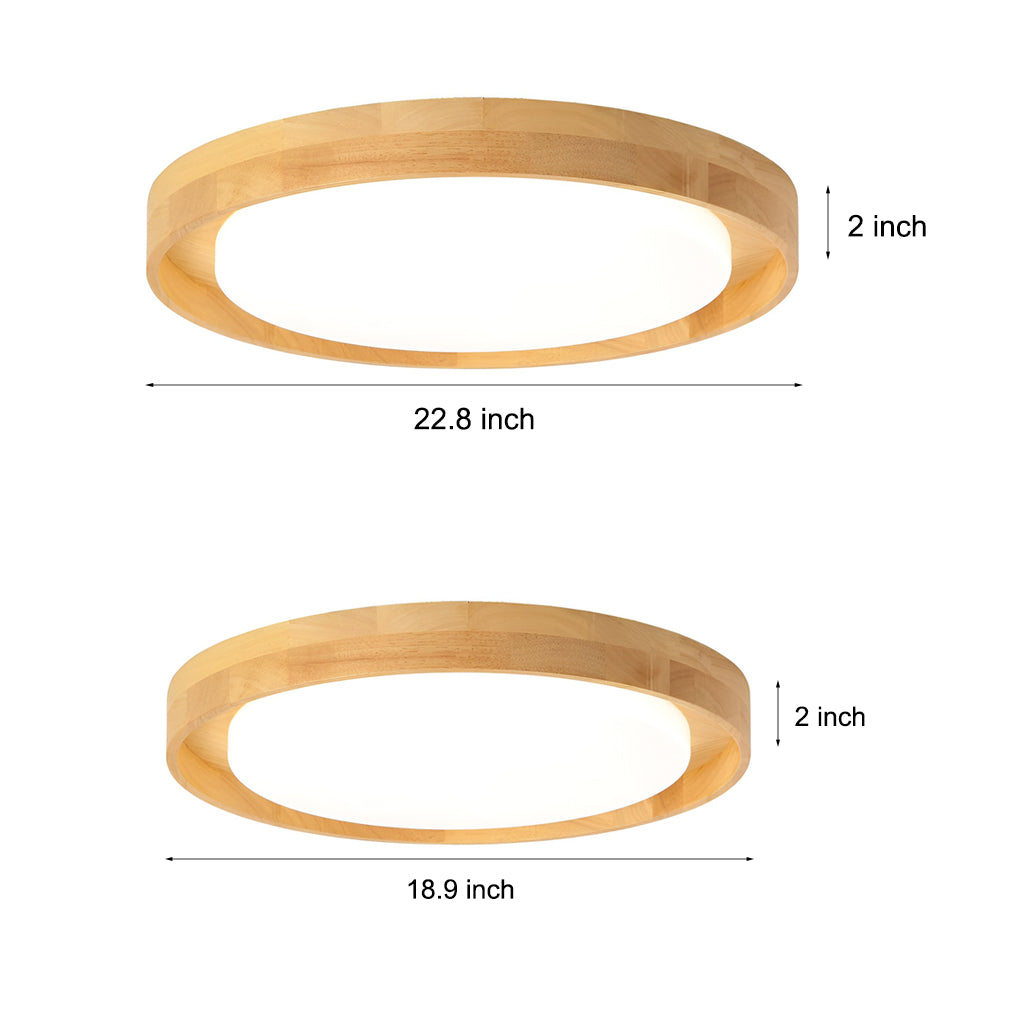 Round Dimmable LED Wooden Nordic Ceiling Light Fixture Flush Mount Lamp