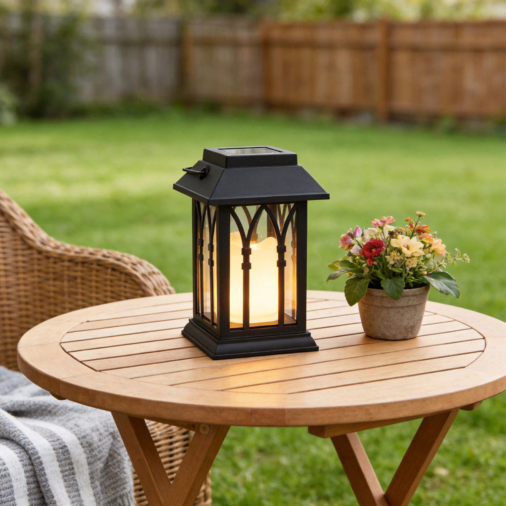 Candlestick Lantern Portable LED Solar Outdoor Lamp Black