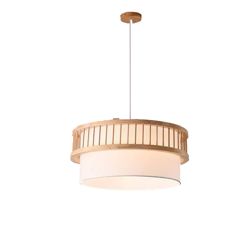 Traditional Japanese Wood Fabric Chandelier - 1/4-Light Dining Room Fixture