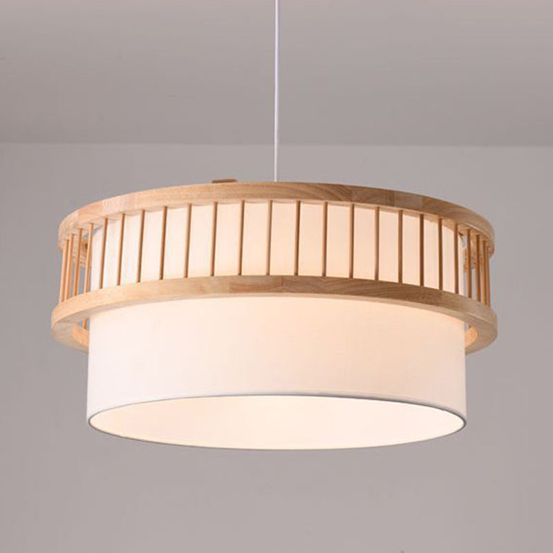 Traditional Japanese Wood Fabric Chandelier - 1/4-Light Dining Room Fixture
