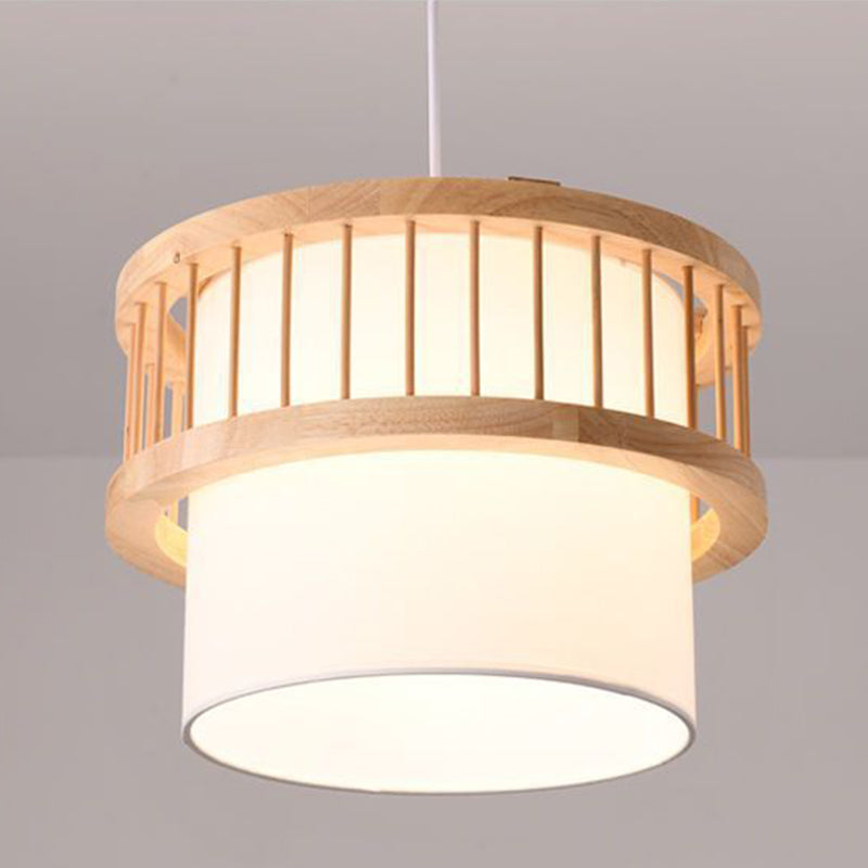 Traditional Japanese Wood Fabric Chandelier - 1/4-Light Dining Room Fixture