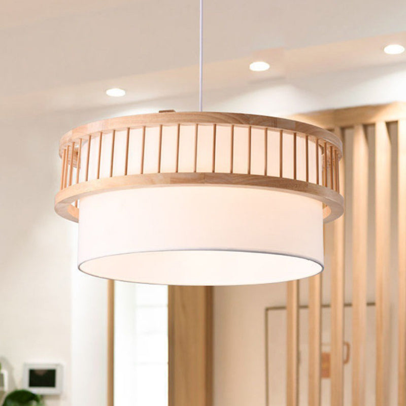 Traditional Japanese Wood Fabric Chandelier - 1/4-Light Dining Room Fixture