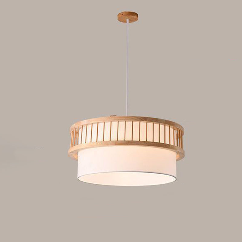 Traditional Japanese Wood Fabric Chandelier - 1/4-Light Dining Room Fixture