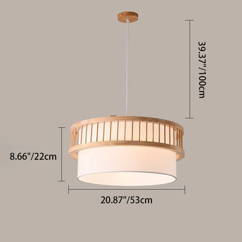 Traditional Japanese Wood Fabric Chandelier - 1/4-Light Dining Room Fixture