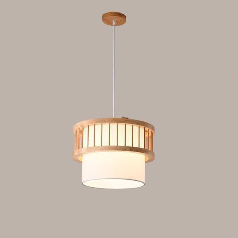 Traditional Japanese Wood Fabric Chandelier - 1/4-Light Dining Room Fixture