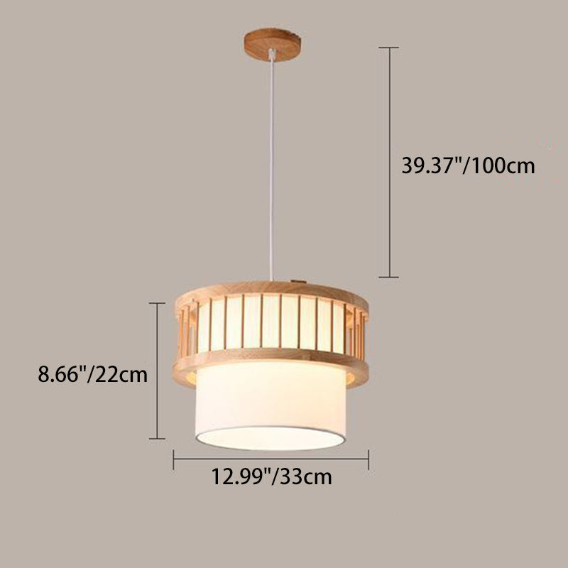 Traditional Japanese Wood Fabric Chandelier - 1/4-Light Dining Room Fixture