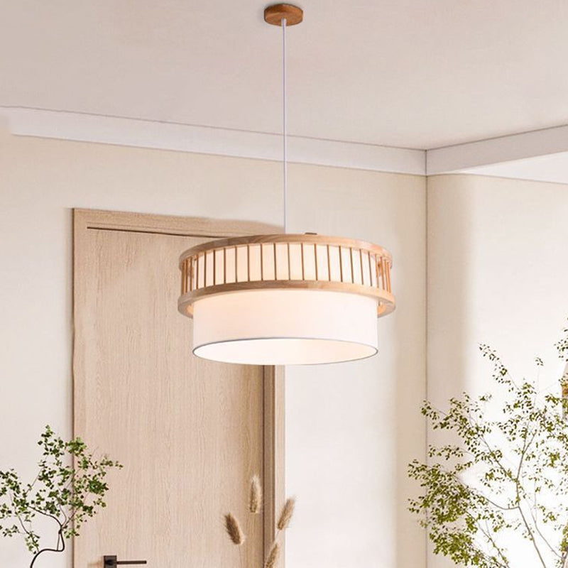 Traditional Japanese Wood Fabric Chandelier - 1/4-Light Dining Room Fixture