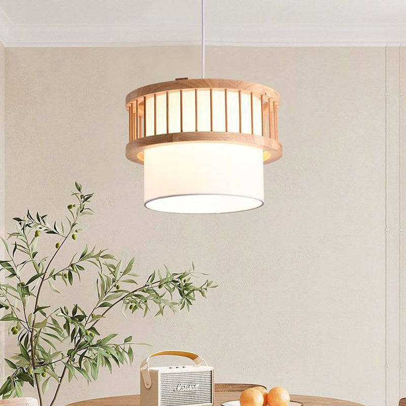 Traditional Japanese Wood Fabric Chandelier - 1/4-Light Dining Room Fixture