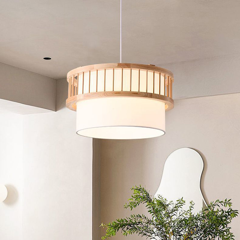 Traditional Japanese Wood Fabric Chandelier - 1/4-Light Dining Room Fixture