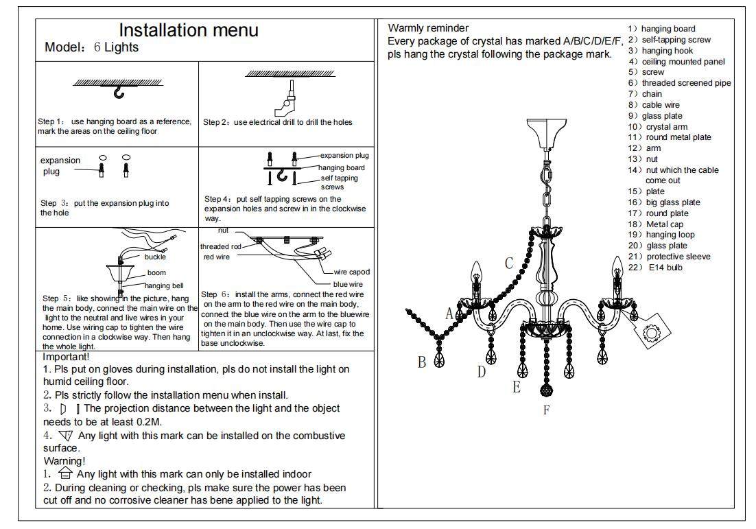 Traditional European 6-Light Glass Crystal Metal Fabric Chandeliers for Living Room