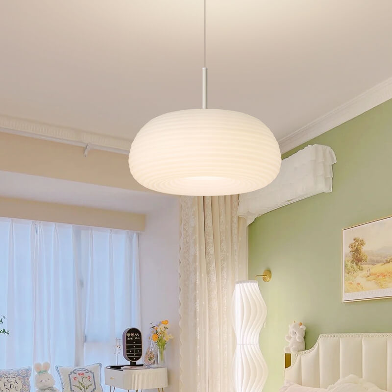 Modern Minimalist White Round Iron PE LED Pendant Light