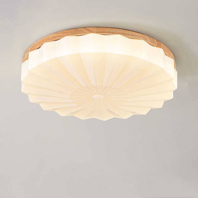 Japanese Minimalist Round Wood Acrylic LED Flush Mount Light