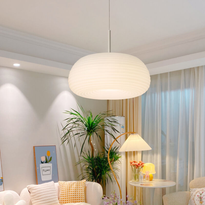 Modern Minimalist White Round Iron PE LED Pendant Light