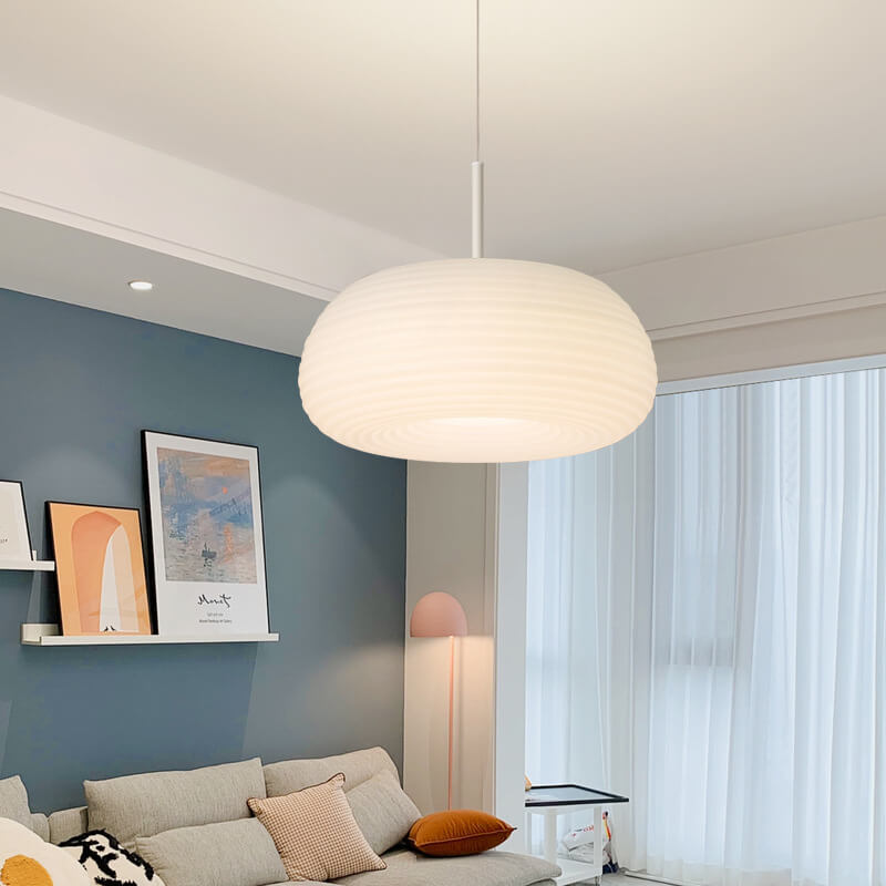 Modern Minimalist White Round Iron PE LED Pendant Light