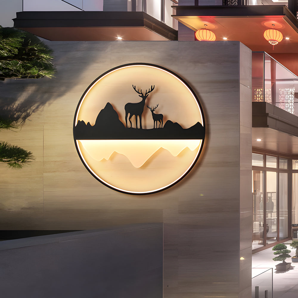 Silhouette Outdoor LED Deer Mountain Wall Light