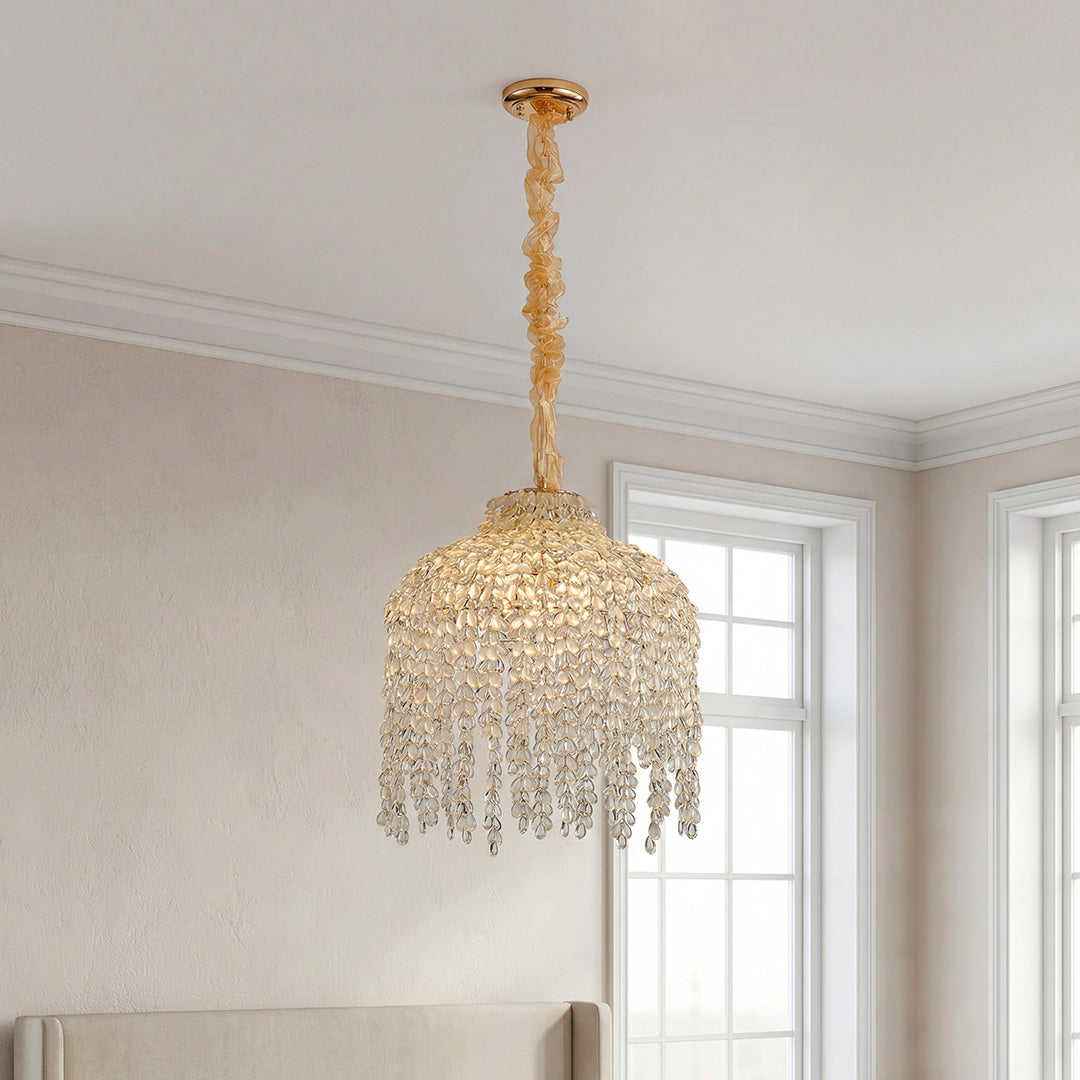 Teardrop Crystal Chandelier - French Metal Ceiling Light