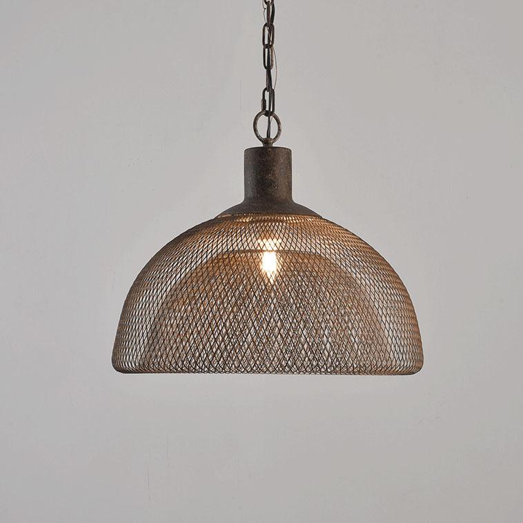 Retro Rustic Wrought Iron Half Round 1-Light Pendant Light