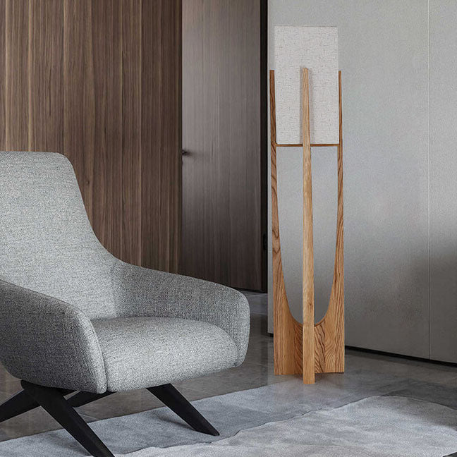 Modern Minimalist Copper Fabric Ash Wood Floor Lamp - 1-Light for Living Room & Bedroom