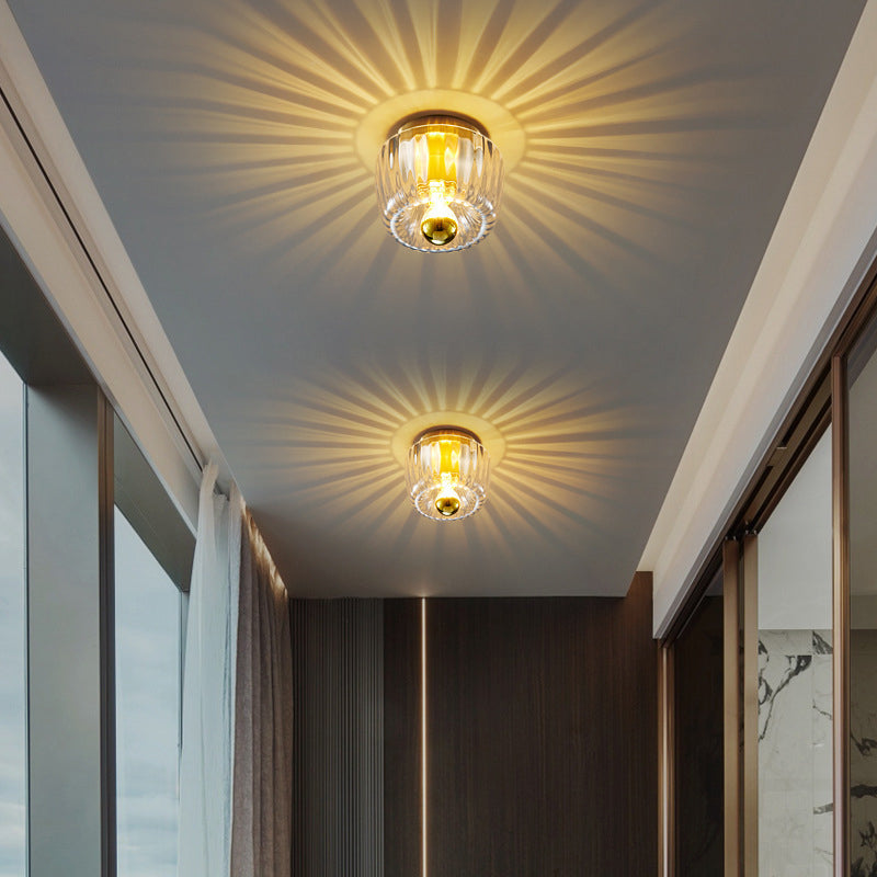Modern Luxury Glass Sun Shape Copper Flush Mount Light - Dual Purpose 1-Light Fixture