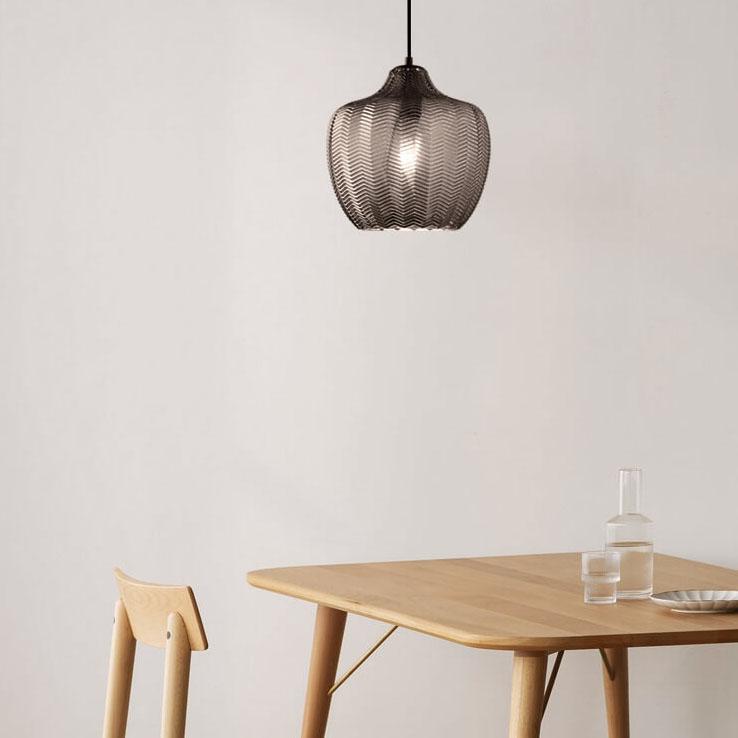 Nordic Textured Wavy Glass Pendant Light - 1-Light Barrel Fixture