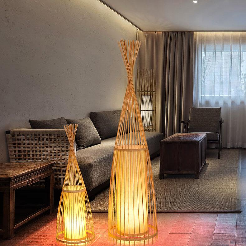 Bamboo Weaving Hut Shaped Floor Lamp - 1-Light Natural Décor