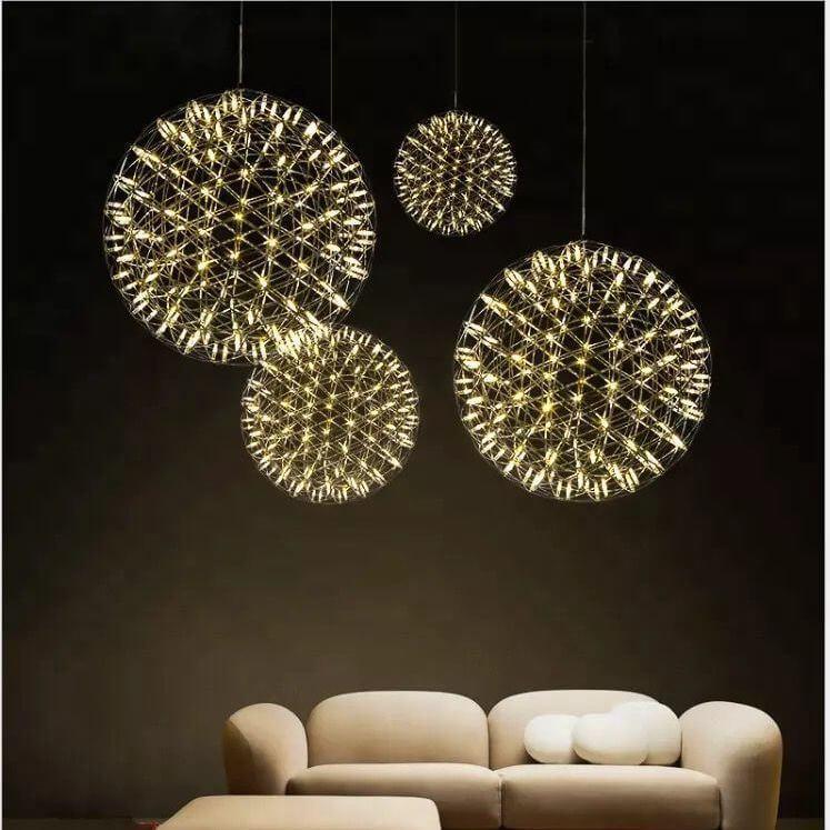 Contemporary Iron 12-Light LED Firework Pendant for Living Room