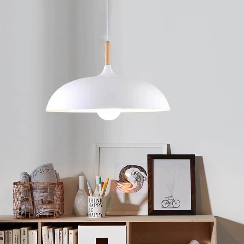 Modern Metal Wood Dome Pendant Light - 1-Light Fixture