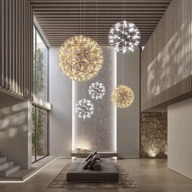 Contemporary Iron 12-Light LED Firework Pendant for Living Room