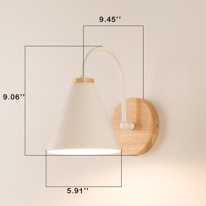 Modern Minimalist Cone Shade Wall Sconce Lamp - Wooden Base 1-Light Fixture