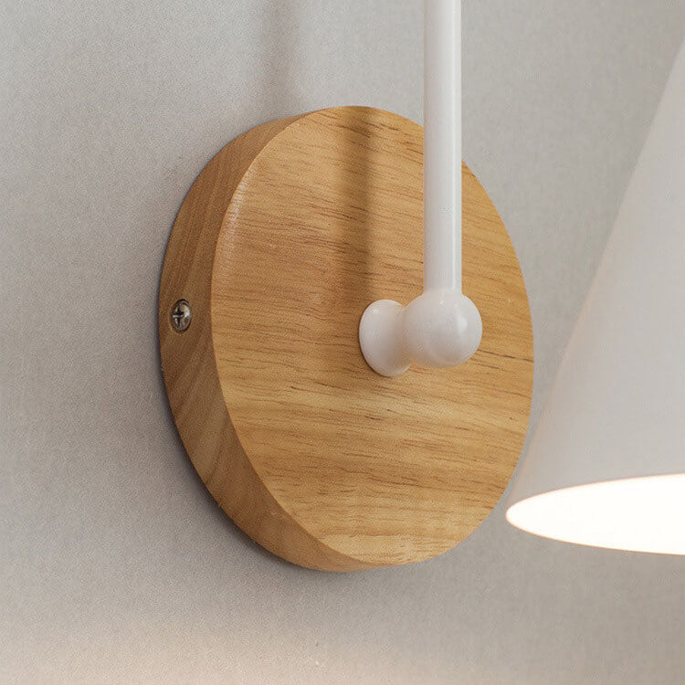 Modern Minimalist Cone Shade Wall Sconce Lamp - Wooden Base 1-Light Fixture